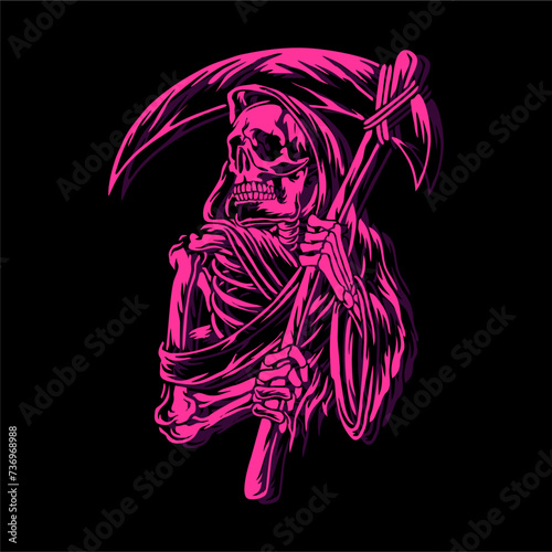 vector illustration of grim reaper skull skeleton with scythe sharp