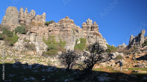 Impressive karstic landscape with unusual limestone rock formations in the National Park Torcal de Antequera, Malaga province, Andalusia, Spain