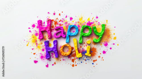 3d colorful happy hoi text written in playful and bold font in vibrant paint and splatter on white background photo