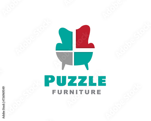 simple abstract chair puzzle square logo icon symbol design template illustration inspiration