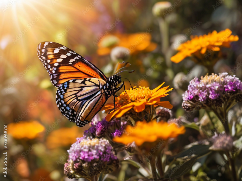Beautiful image in nature of butterfly on flower. Beautiful image in nature of butterfly on flower.