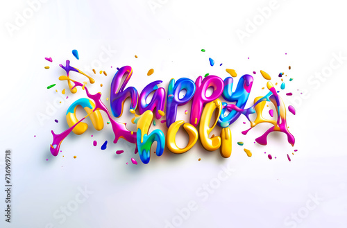 vibrant happy holi text with colorful splashes festival celebration background