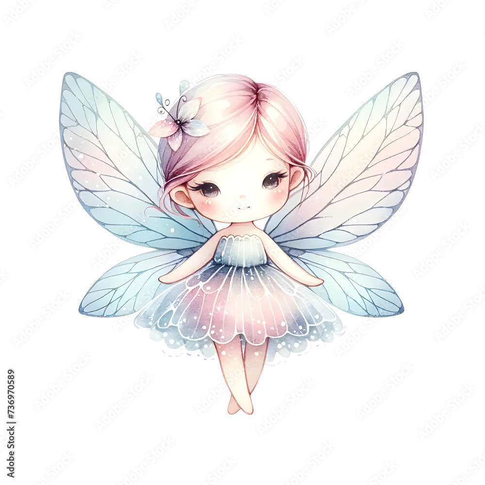 A delicate watercolor captures the enchanting essence of a cute fairy, radiating ethereal beauty and magical charm. A delicate watercolor captures the enchanting essence of a cute fairy, radiating ethereal beauty and magical charm.