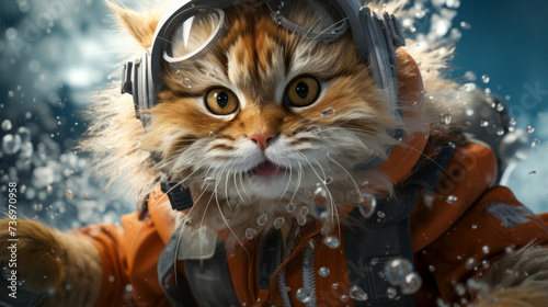 A fluffy kitten in an aeronaut costume.