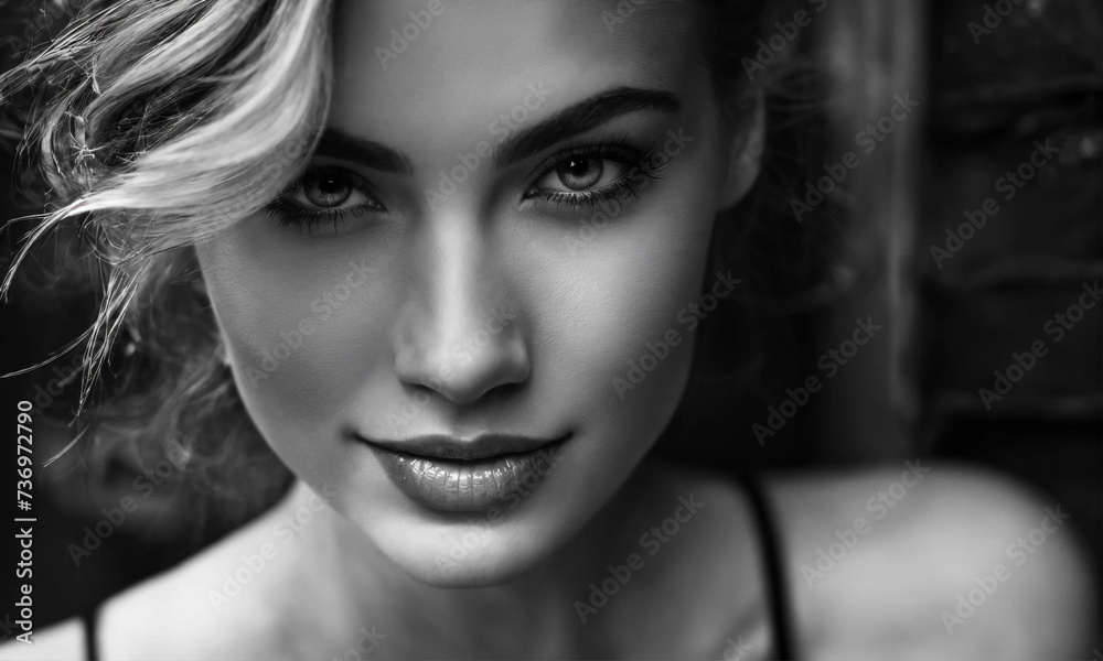 Black and white portrait of a beautiful girl