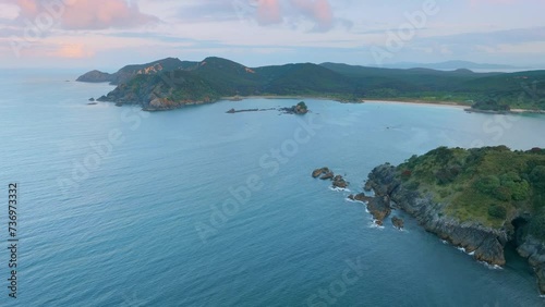 Aerial: Matai bay, Northland, New Zealand photo