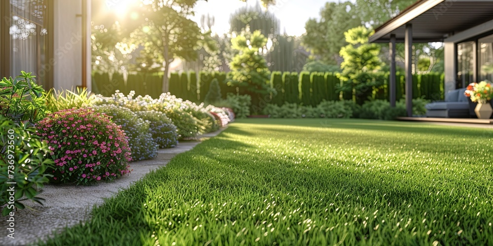 Obraz premium The back garden is beautifully decorated.