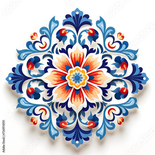 Symmetrical flowery floral seamless mosaic vibrant colorful islamic art pattern, white background