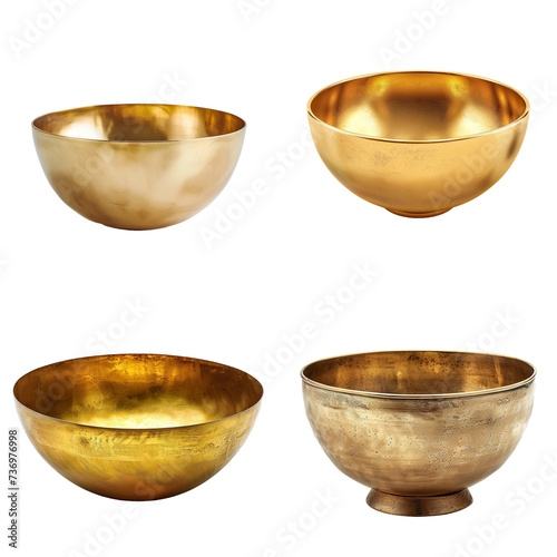 Set of golden bowl isolated on transparent background photo