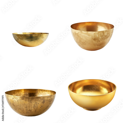 Set of golden bowl isolated on transparent background