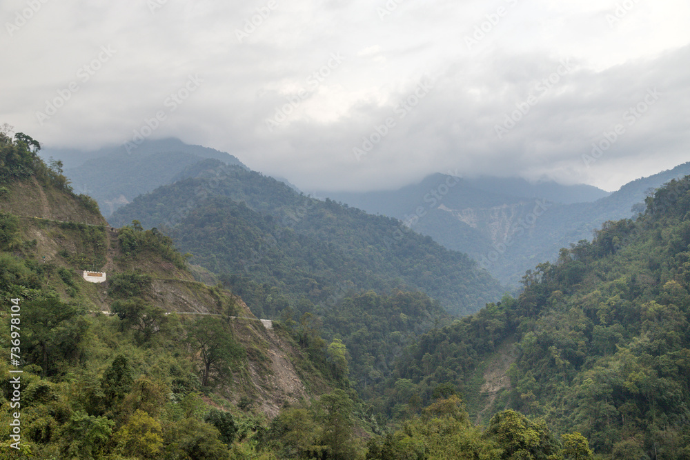 View of the high mountains near the border town of bhalukpong in western arunachal pradesh in north east India.