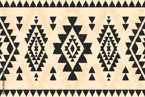 Carpet ethnic ikat pattern art. Geometric ethnic ikat seamless pattern in tribal. Mexican style. Design for background, wallpaper, illustration, fabric, clothing, carpet, textile, batik, embroidery.