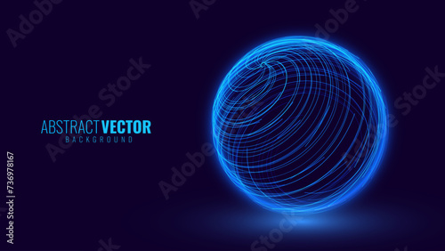 Abstract 3D Spheres of Neon Lines Hi-Tech Orb HUD Design Element. Global Network Connection. Abstract Globe Grid. Science and Technology Vector Illustration. photo