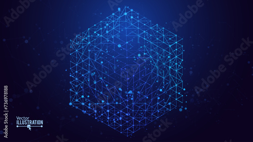 Big Data Storage Technology. Abstract Data Cube Background. Modern Technology Banner. Information Server. Data Science Computer Science Algorithms Vector Illustration.