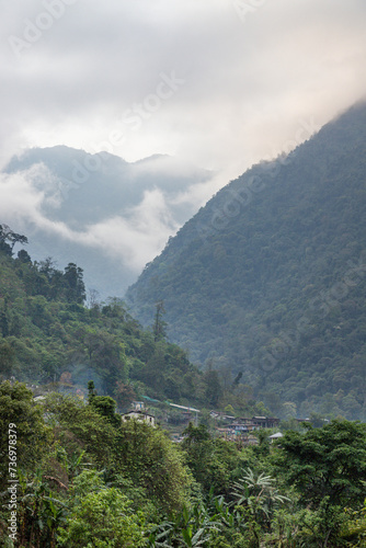 View of the high mountains near the border town of bhalukpong in western arunachal pradesh in north east India. photo