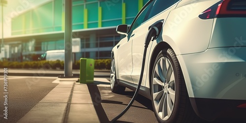 electric car is recharging at a charging station