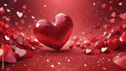 Red Hearts on Red Background with Love and Valentine's Day Theme Illustration