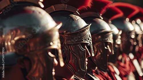 Ancient warrior helmets in a row, a powerful image reflecting history, battle, and strength, ideal for educational, historical, and cultural themes with a sharp, detailed focus.