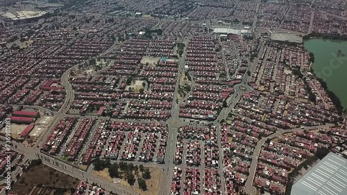 Static drone shot of a neighborhood in Cuautitlan Izcalli, in the suburbs of Mexico City photo
