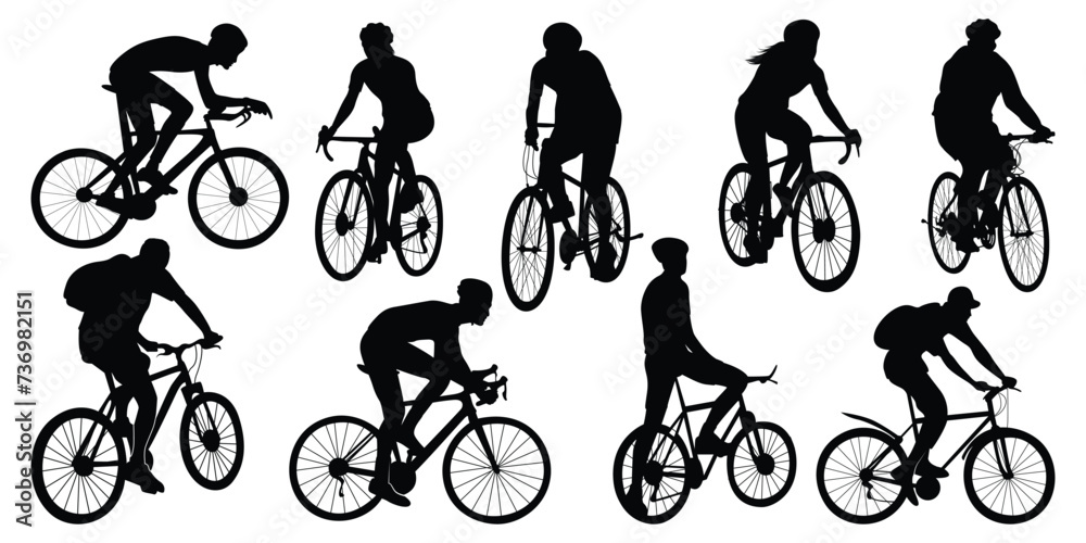Fototapeta premium Cycle Riding Silhouettes vector illustration