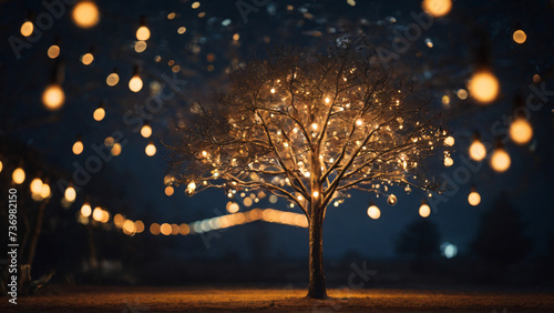 Blurred background of outdoor tree with abstract bokeh light. Night Festival. © SeanJVision