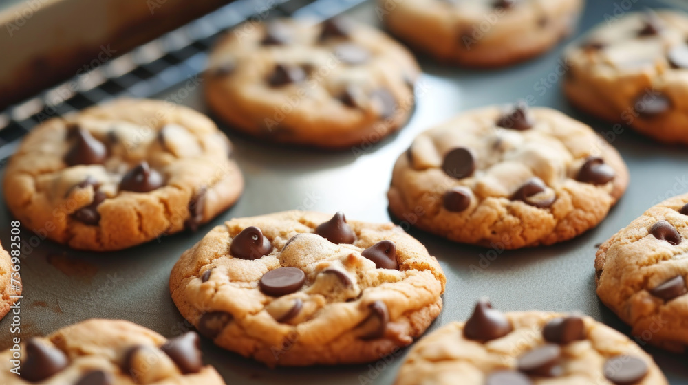 Close-Up of a Tray of Chocolate Chip Cookies
