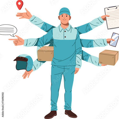 Delivery man hands multitasking illustration