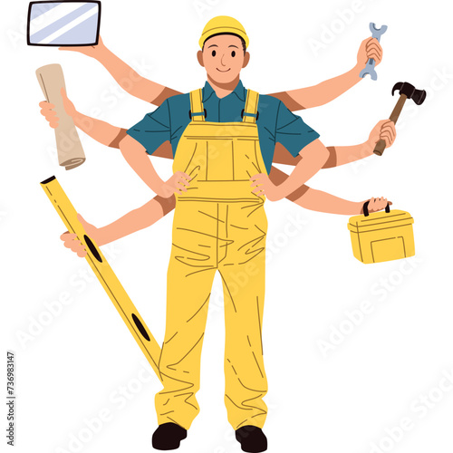 Male engineer hands multitasking skill illustration