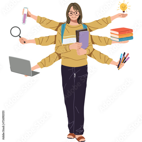 College student hands multitasking illustration