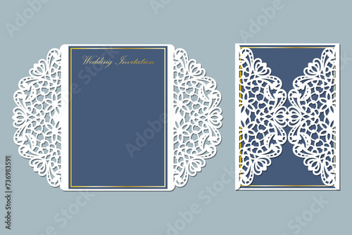 Rustic Gate wedding invitation, Lace pattern Laser cut.