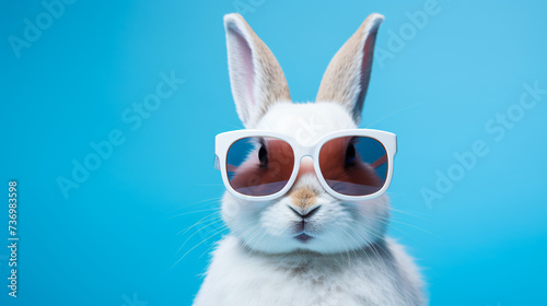A white rabbit wearing sunglasses
