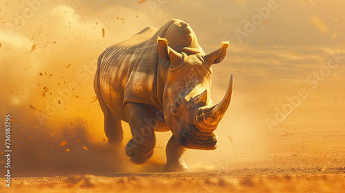 a rhino walking in the dirt in natural habitat
