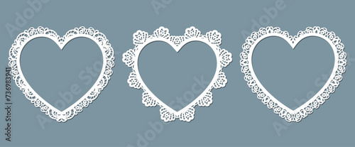 Set vector frame with lace border in the shape of a heart photo