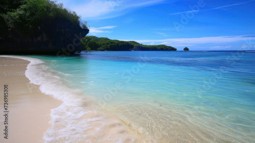 Sandy Beach With Clear Blue Water and Trees