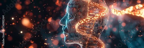 DNA double helix intertwined with digital AI elements highlights the role of AI in genetic research and personalized medicine