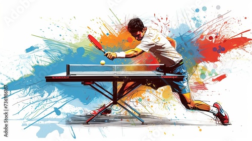 Table tennis player sketched by hand in color. Vector illustration photo