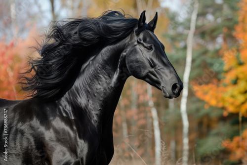 Black Horse Galloping in Field