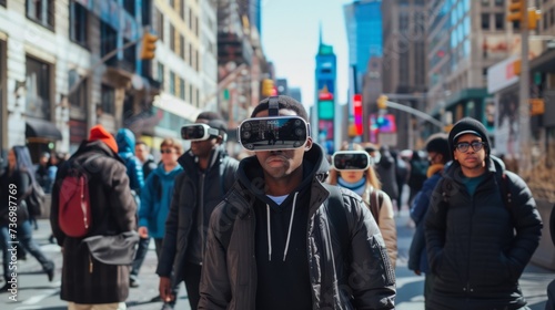 People on the street wearing vr glasses