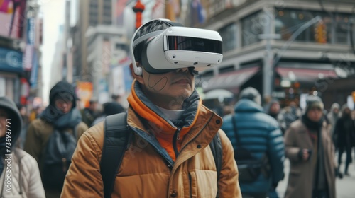 People on the street wearing vr glasses