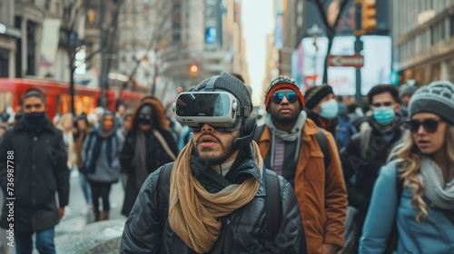 People on the street wearing vr glasses