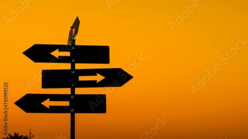 Equal Opportunity Road Sign: A silhouette of a road sign with arrows pointing in different directions, symbolizing equal opportunities for all individuals regardless of their background 