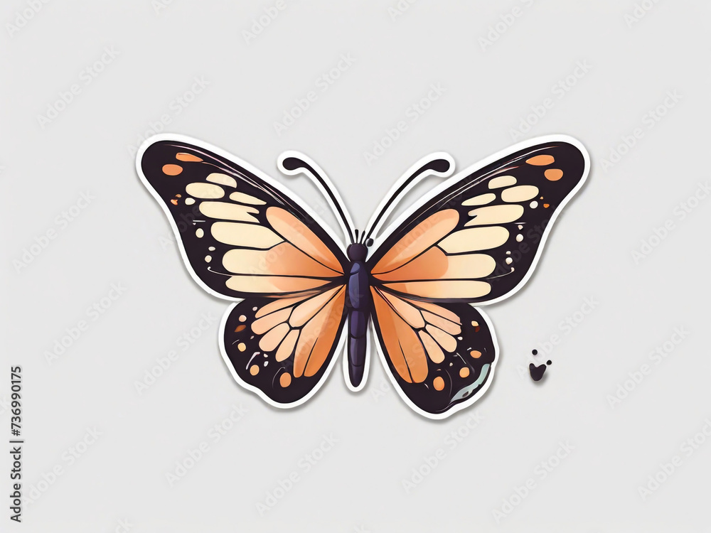 Butterfly. Sticker Bookmark. Cute cartoon, Hand drawn style. Vector drawing. 