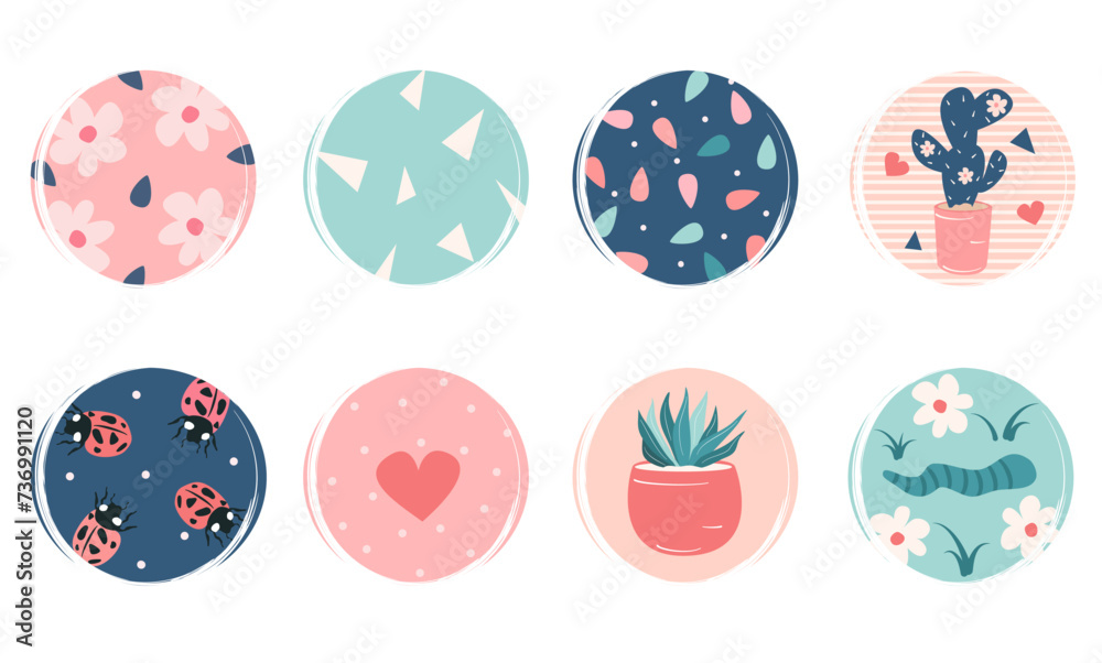 Vector set of logo design templates, icons and badges for social media highlight with cute plants, flowers and other elements Vector set of logo design templates, icons and badges for social media highlight with cute plants, flowers and other elements