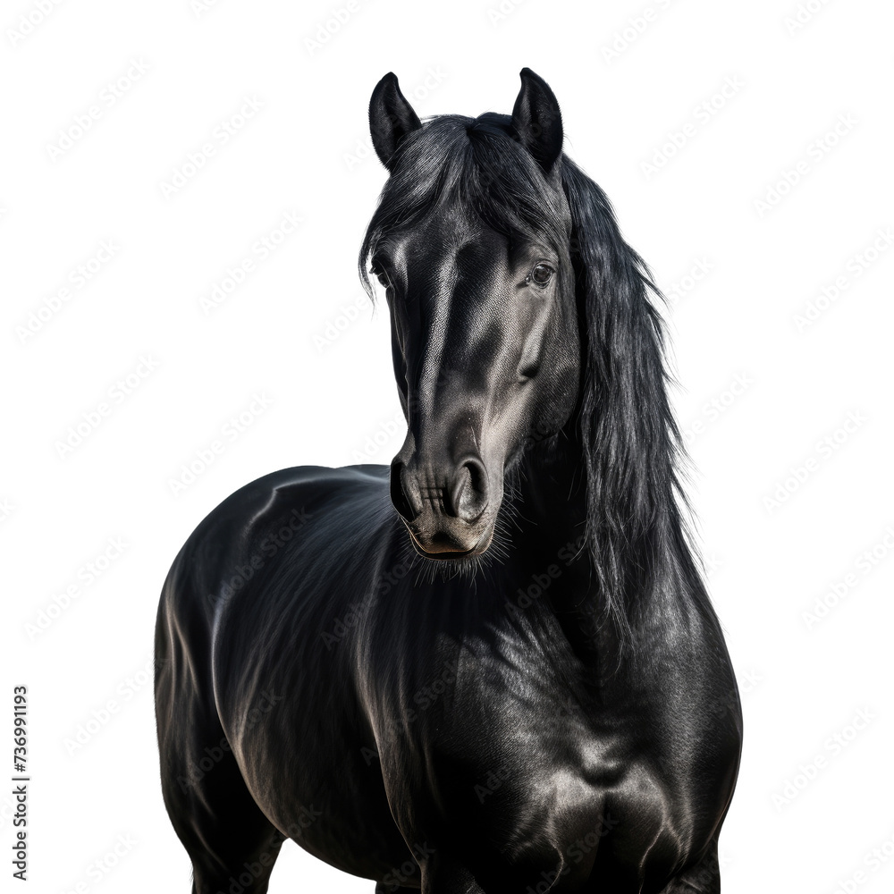  Black horse isolated on white background