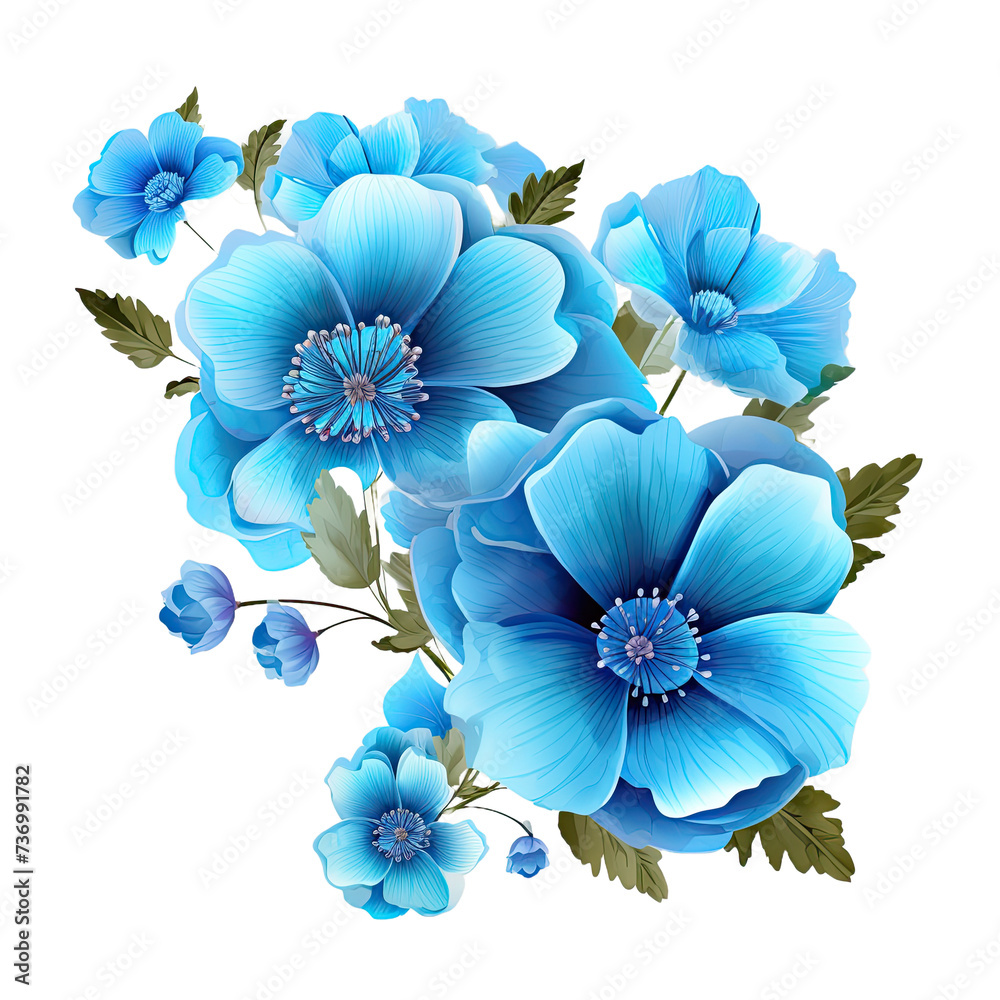  Blue flowers isolated on transparent background