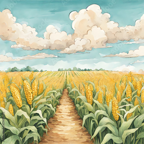 Cornfield in watercolor art style.