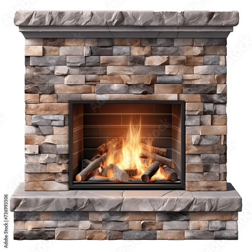 fireplace modern, classic and stone style. beautiful lit fireplaces surrounded by modern tile. isolated on transparent background