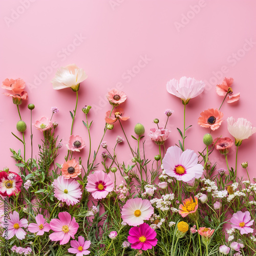 Beautiful composition spring flowers. Bouquet of pink tulips flowers on pastel pink background. Valentine's Day, Easter, Birthday, Happy Women's Day, Mother's Day. Generative AI