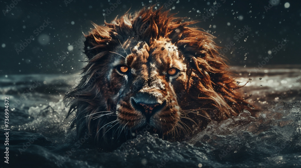 Naklejka premium León chapoteando en el océano