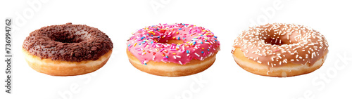 Set of assorted donuts isolated on white or transparent background.